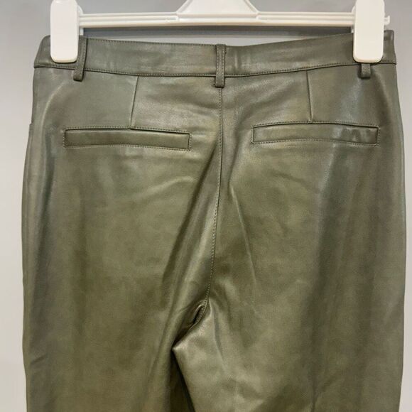 Avec Les Filles Vegan Leather Kick Flare Pants olive green size 6 - Picture 6 of 14